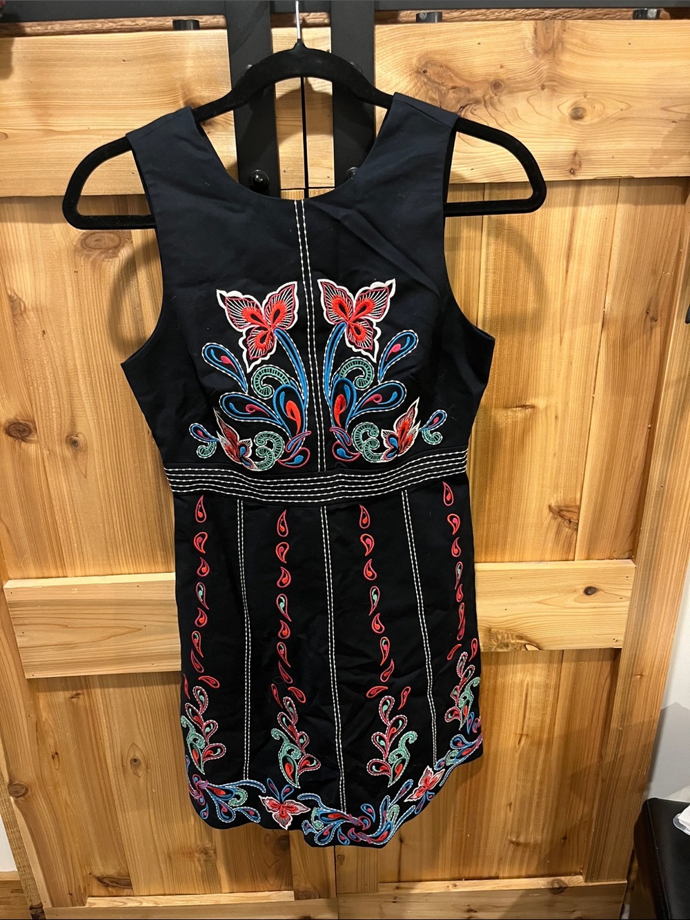 Maeve Black Mini Dress with Multicolor Embroidery